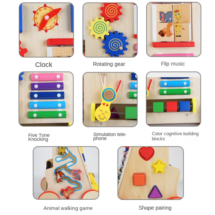 Antepremergator 6 in 1 din lemn cu xilofon, telefon și blocuri colorate [4]