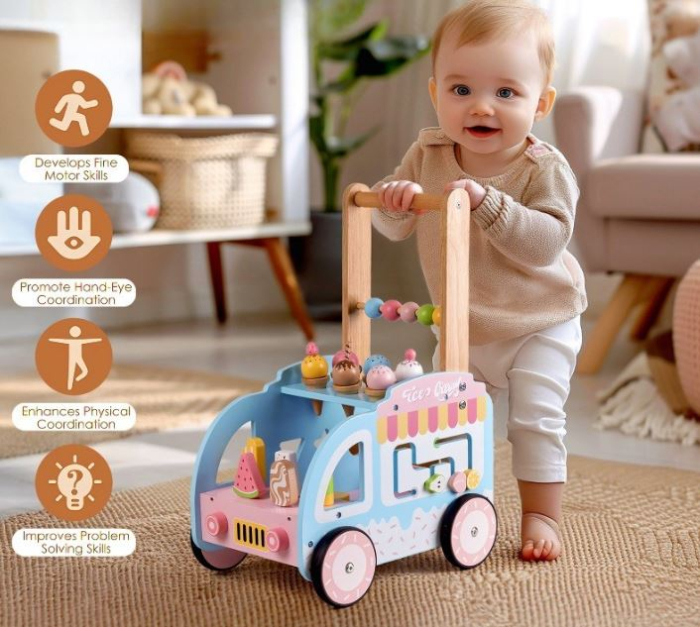 Antepremergător din lemn 3 în 1 – căruț cu înghețată, sortator forme și abac [4]