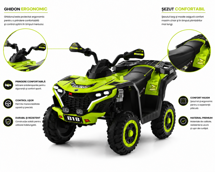 ATV electric cu motor 380W, roți EVA și design sport off-road - Verde [3]
