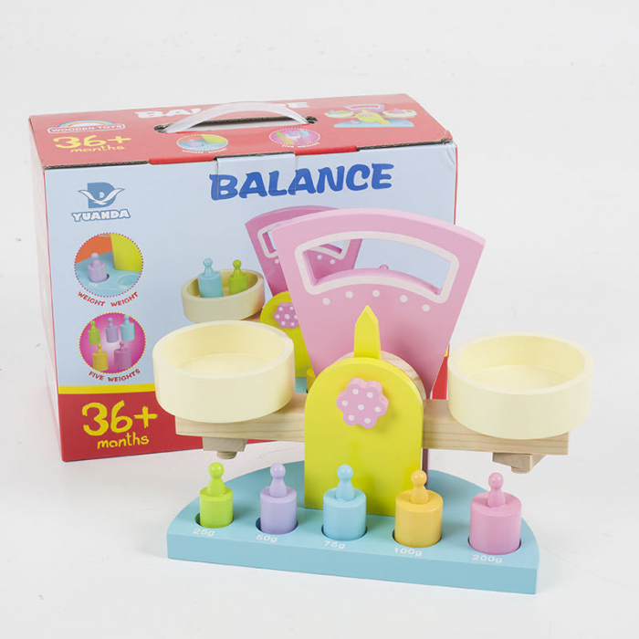Balanță din lemn cu 5 greutăți colorate – Joc educativ Montessori | ZukiToys.ro [3]