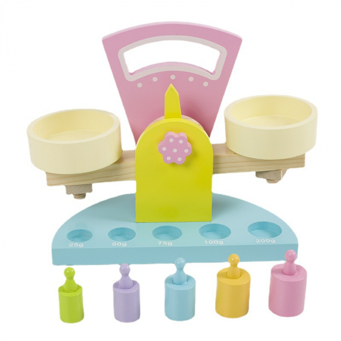 Balanță din lemn cu 5 greutăți colorate – Joc educativ Montessori | ZukiToys.ro [1]