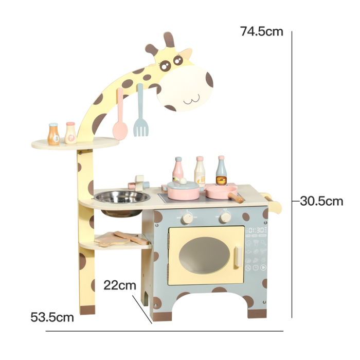 Bucătărie din lemn de jucărie pentru copii – Model Girafă, cu accesorii [5]