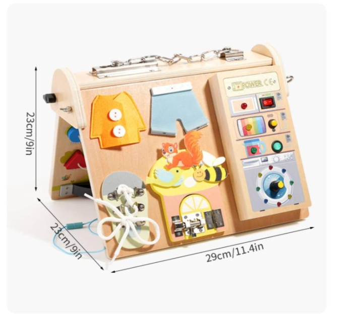 Busy Board Montessori din lemn cu lumini LED și 4 zone de activități [6]