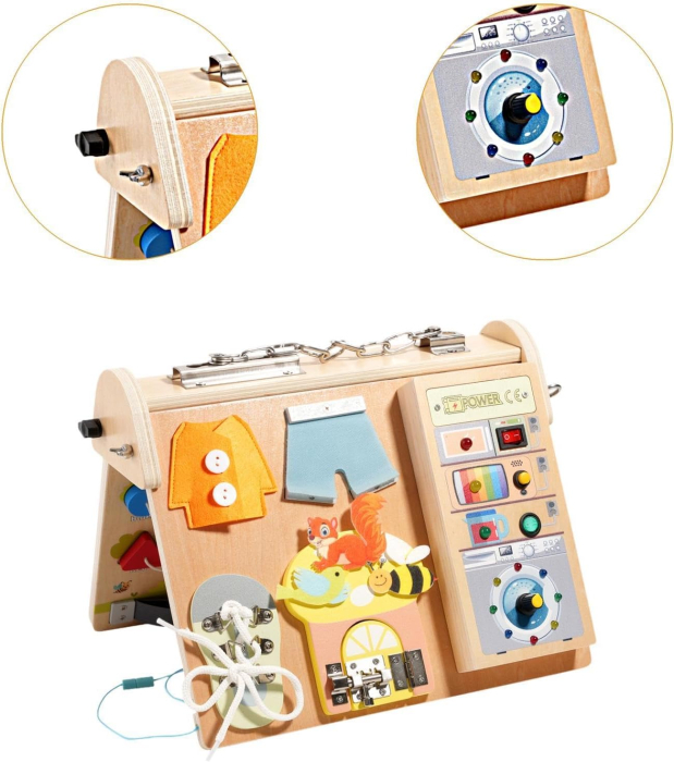 Busy Board Montessori din lemn cu lumini LED și 4 zone de activități [3]