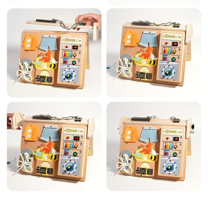 Busy Board Montessori din lemn cu lumini LED și 4 zone de activități [4]