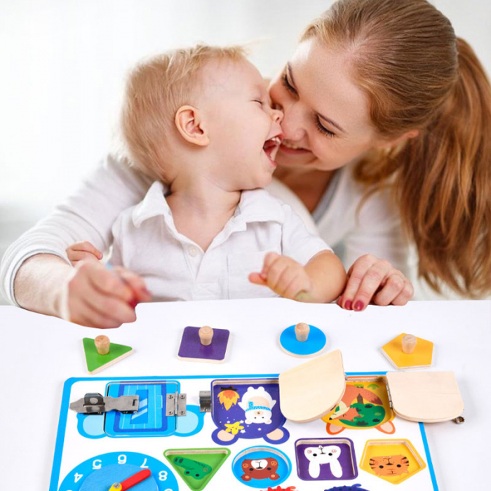 Busy Board Montessori – Placă „Încuie-descăruie” din lemn | ZukiToys.ro [4]