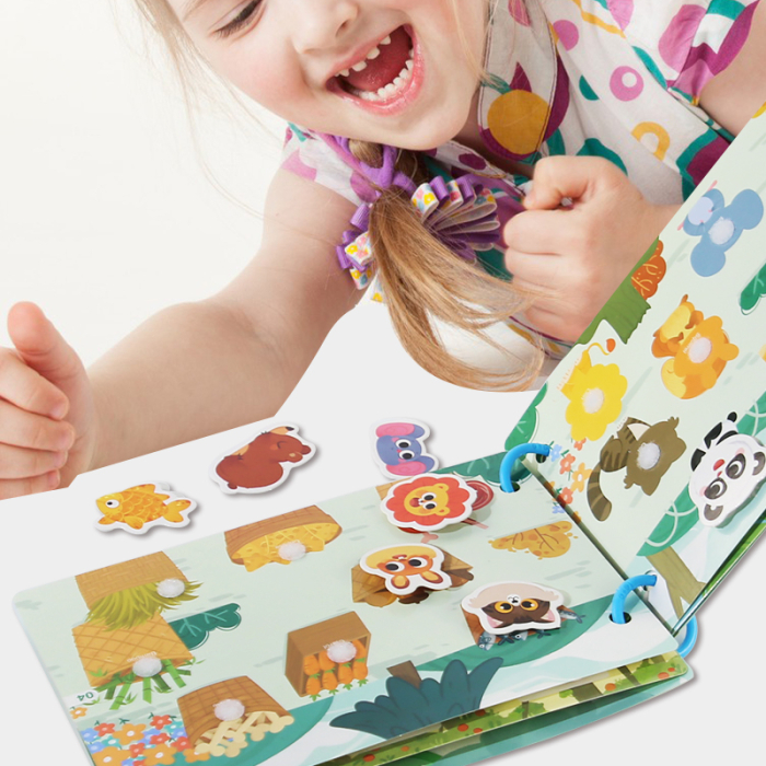 Busy Book – Animale sălbatice, carte interactivă cu stickere reutilizabile [3]