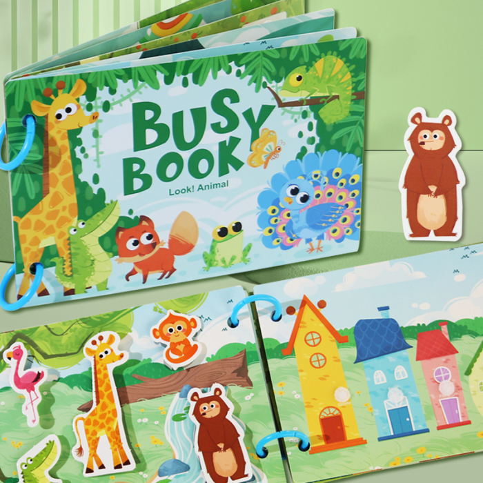 Busy Book – Animale sălbatice, carte interactivă cu stickere reutilizabile [2]