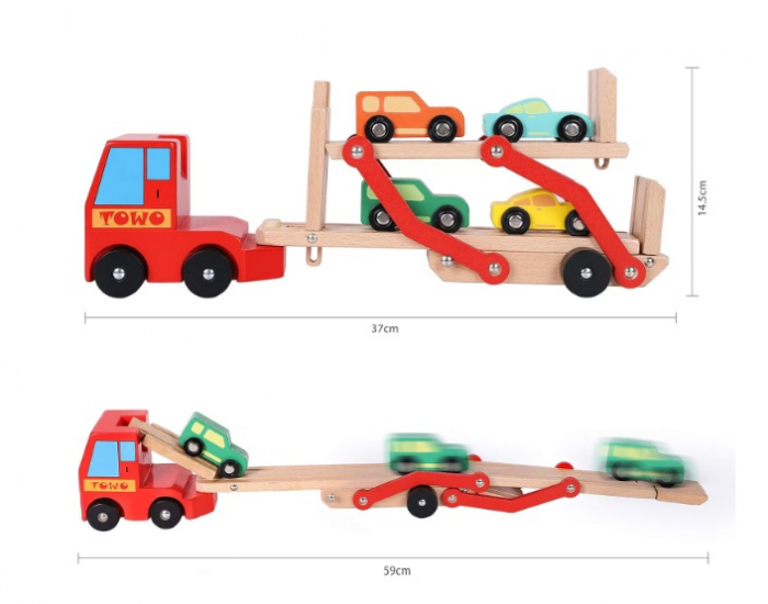 Camion din lemn cu platforma si masini pentru copii 3 ani+ [2]