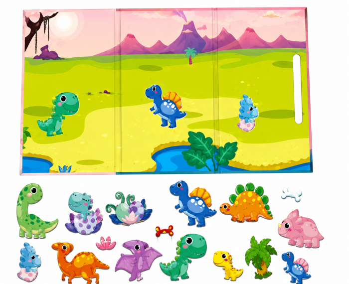 Carte magnetică educativă cu dinozauri și piese magnetice [2]