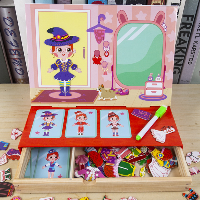 Carte magnetică lemn – Puzzle 3D „Îmbracă fetița” educativă | ZukiToys.ro [3]