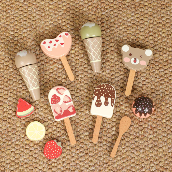 Cărucior din lemn – stand de înghețată pentru copii, joc de rol educativ [4]