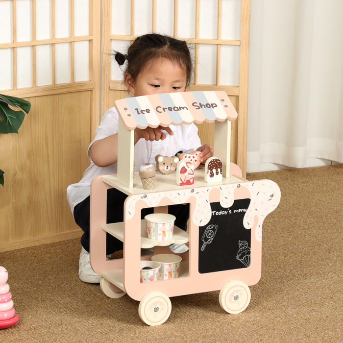 Cărucior din lemn – stand de înghețată pentru copii, joc de rol educativ [2]