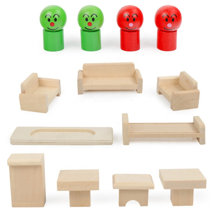 Căsuță din lemn pentru păpuși cu mobilier și 4 figurine [4]