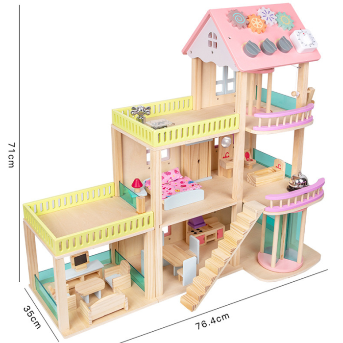 Căsuță din lemn pentru păpuși cu mobilier și accesorii - 3 niveluri [6]