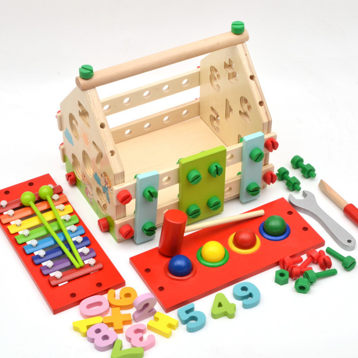 Casuta educativa din lemn 4 in 1 – jucarie multifunctionala pentru motricitate, sortare [2]