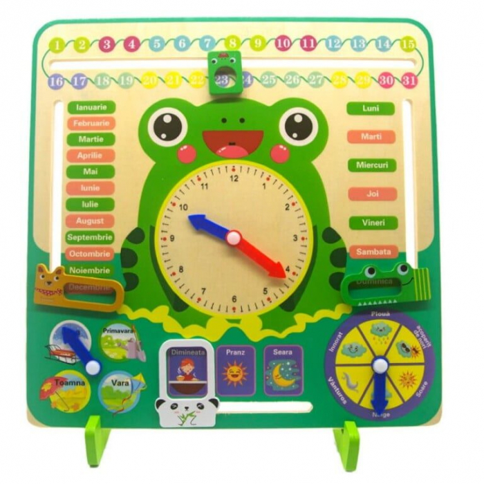 Ceas si calendar educativ din lemn in limba romana – invatare timp, anotimpuri si zile [1]