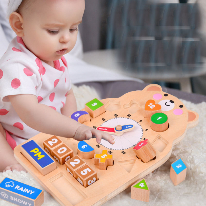 Ceas Ursuleț Montessori din lemn – cu forme și vreme, pentru copii 3 ani+ [3]