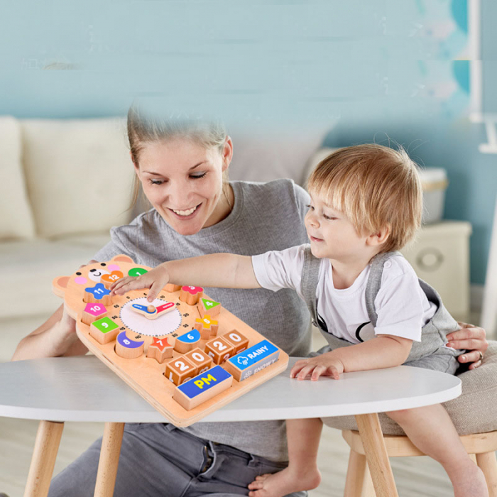 Ceas Ursuleț Montessori din lemn – cu forme și vreme, pentru copii 3 ani+ [4]