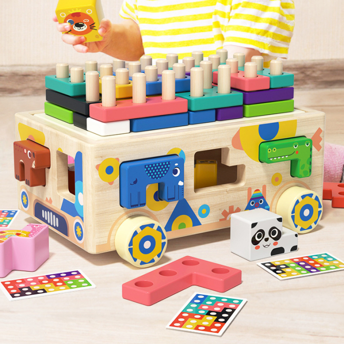 Jucărie din lemn tip camion cu sortator forme geometrice și animăluțe [3]