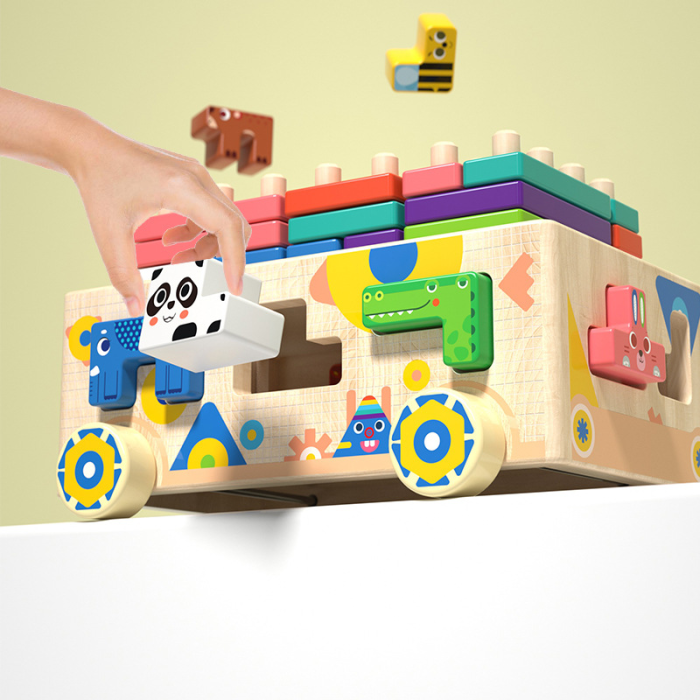 Jucărie din lemn tip camion cu sortator forme geometrice și animăluțe [2]