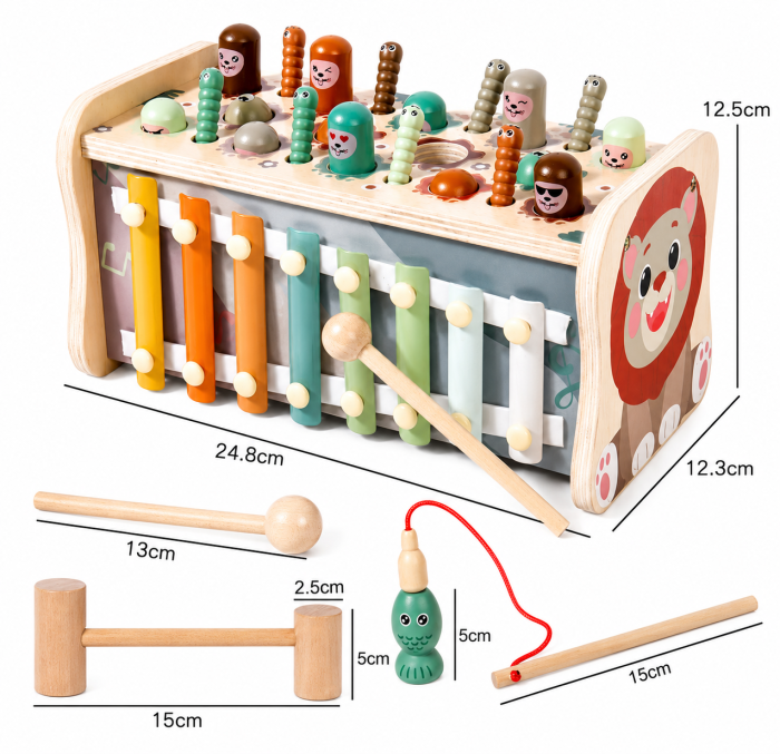 Centru de activități 5 în 1 din lemn – Joc de pescuit magnetic, xilofon și activități educative [5]