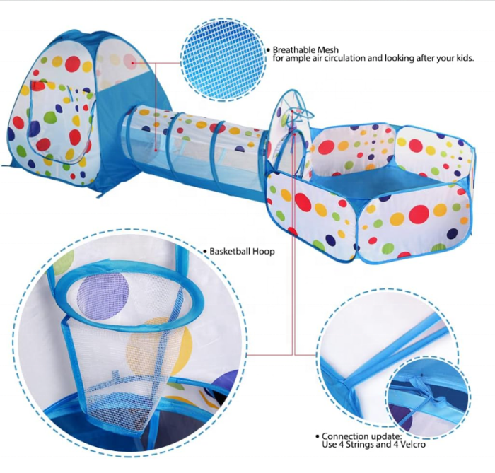 Centru de joacă 3-în-1 – cort, tarcuri și tunel – albastru [2]