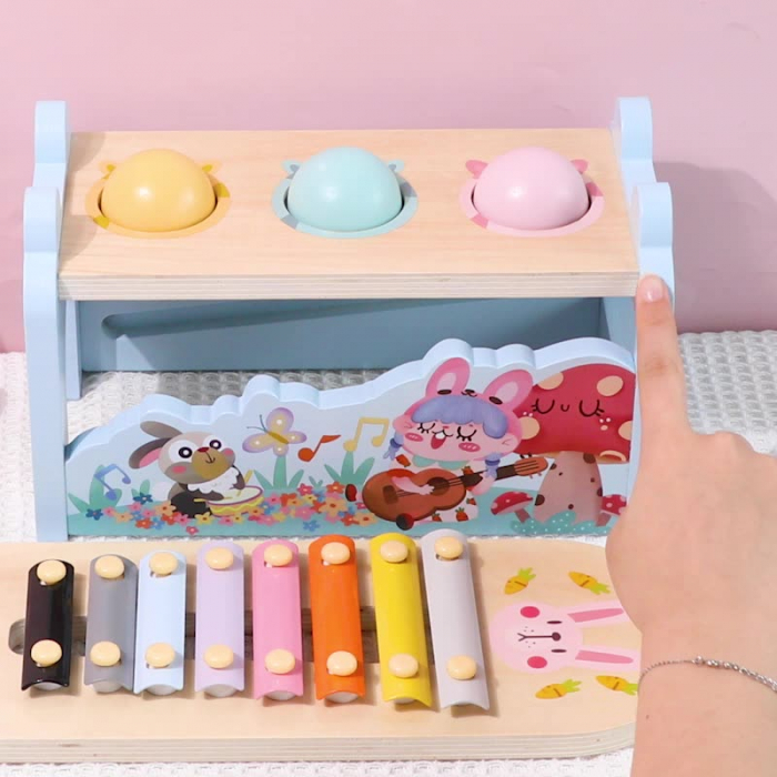Centru Montessori 2 în 1 – iepure din lemn cu xilofon și joc cu bile [4]
