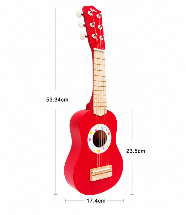Chitară clasică din lemn pentru copii, 53 cm, 6 corzi - Roșu [4]