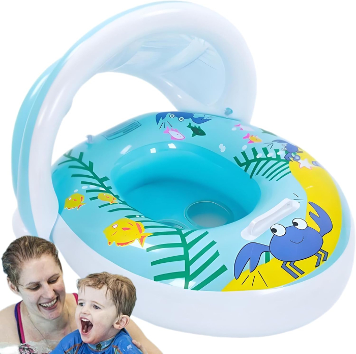 Colac de înot pentru copii cu parasolar – model Crab, albastru [3]