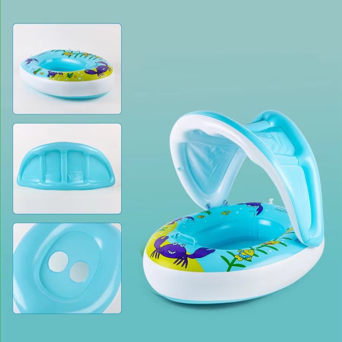 Colac de înot pentru copii cu parasolar – model Crab, albastru [4]