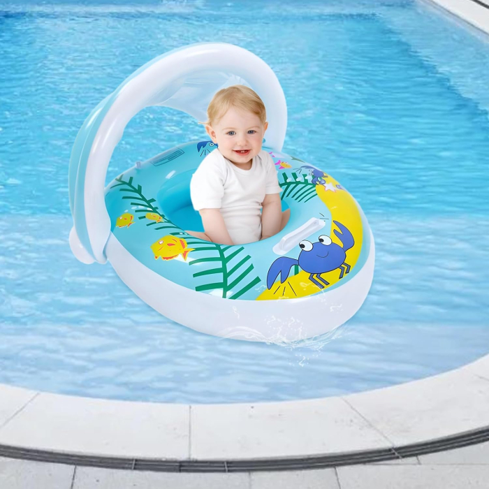 Colac de înot pentru copii cu parasolar – model Crab, albastru [2]