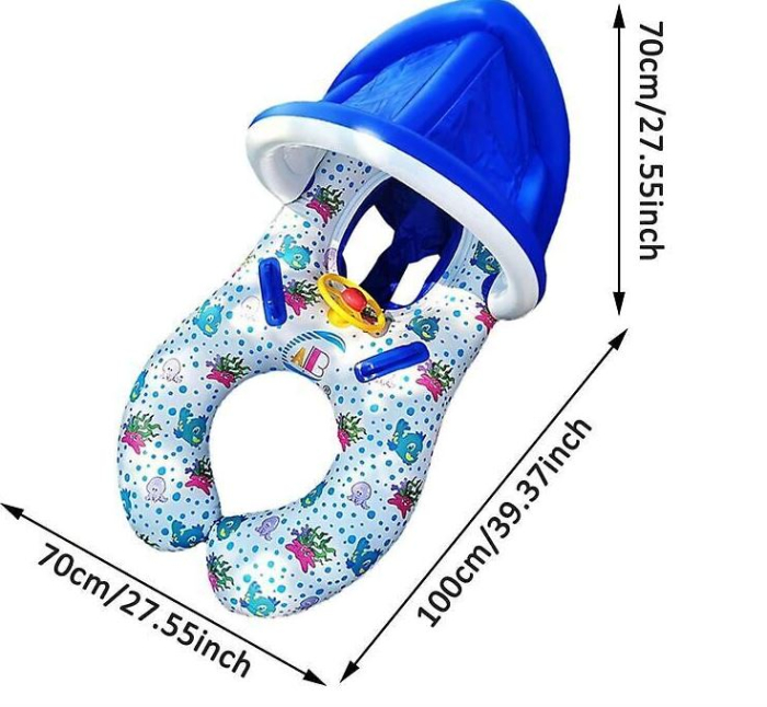 Colac gonflabil dublu pentru mamă și bebe cu parasolar și suport chilotel - Albastru inchis [2]