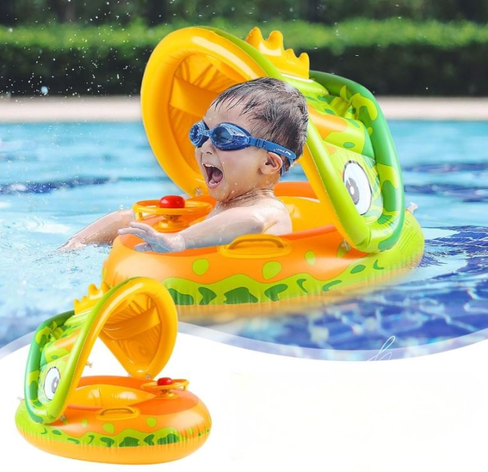 Colac gonflabil pentru copii – model crocodil cu volan și parasolar [2]