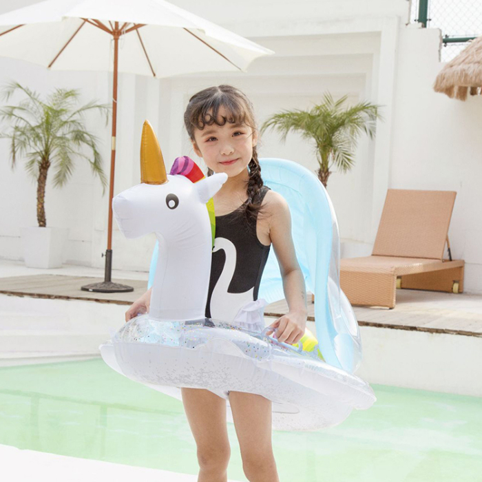 Colac gonflabil pentru copii tip unicorn – model alb cu design magic [2]