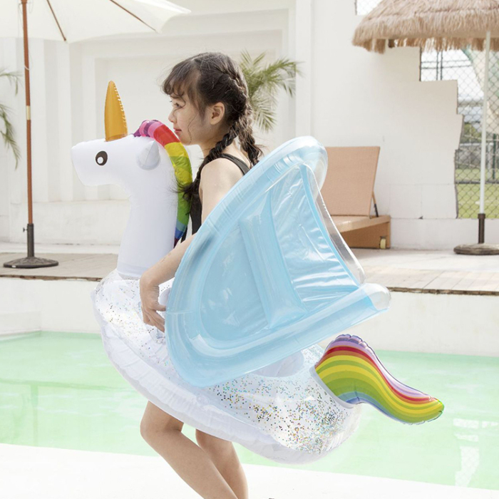 Colac gonflabil pentru copii tip unicorn – model alb cu design magic [3]