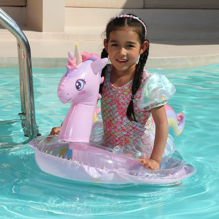 Colac gonflabil pentru copii tip unicorn – model Rainbow multicolor [2]