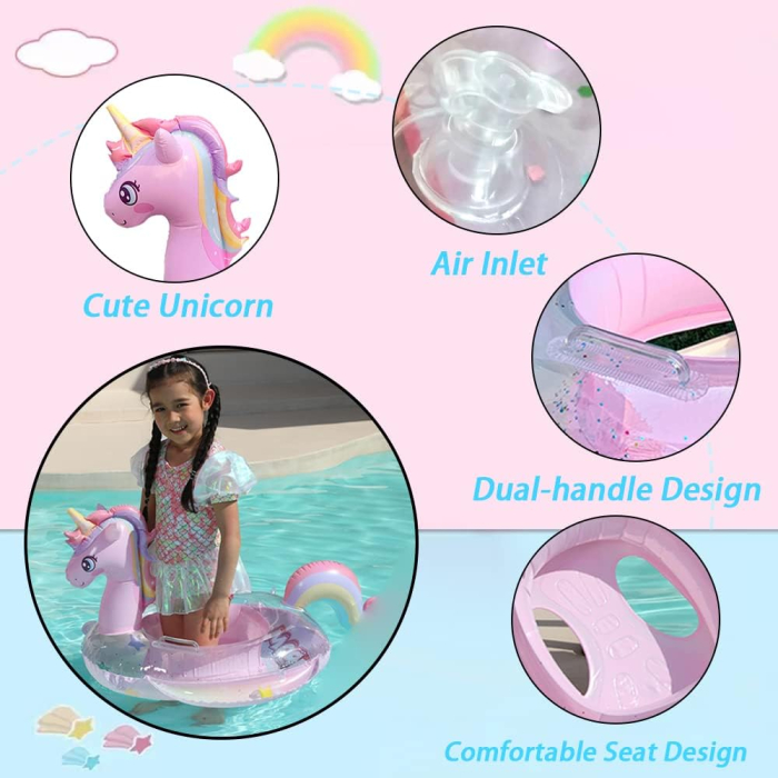 Colac gonflabil pentru copii tip unicorn – model Rainbow multicolor [4]