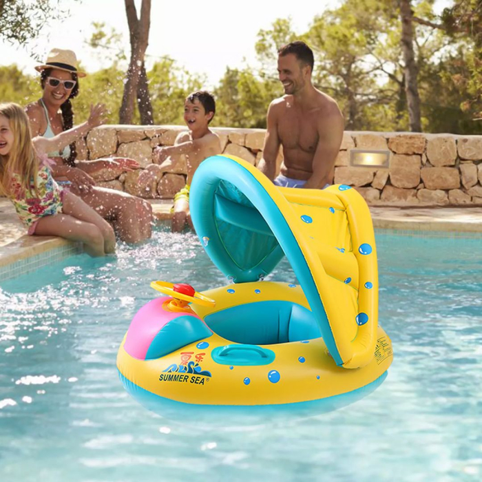 Colac gonflabil tip bărcuță cu volan și acoperiș – model Summer Sea [2]