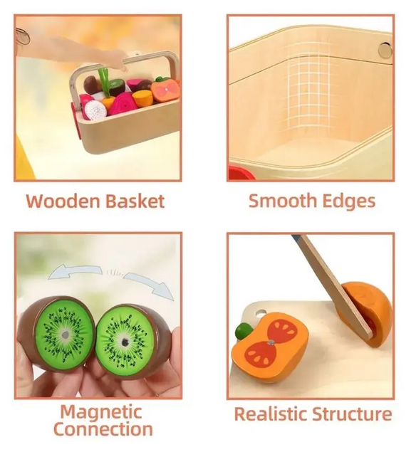 Coșul cu fructe și legume de feliat – jucărie din lemn pentru bucătărie [3]