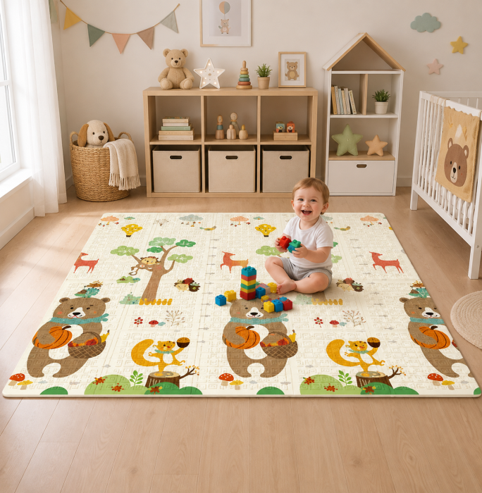 Covor de joacă pliabil cu două fețe Model Ursuleți – 180 x 200 cm [3]