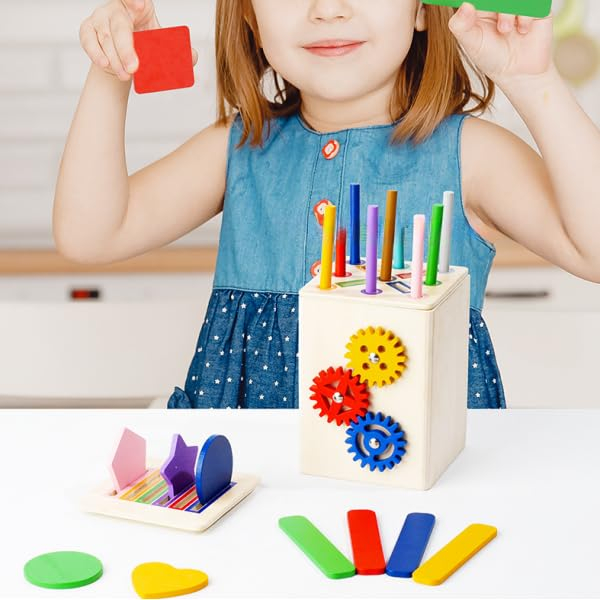 Cub Montessori din lemn 6 în 1 cu sortator forme, angrenaje și activități educative [4]