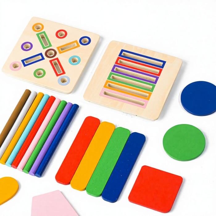 Cub Montessori din lemn 6 în 1 cu sortator forme, angrenaje și activități educative [2]