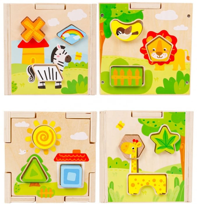 Cub Montessori din lemn cu forme geometrice si animale [4]