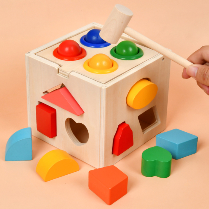 Cub Montessori din lemn – sortator de forme și figuri geometrice [2]