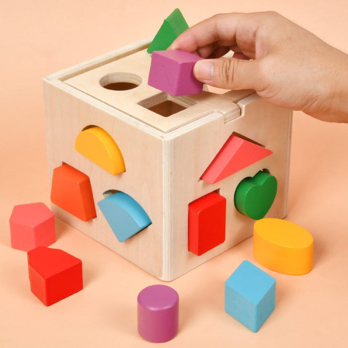 Cub Montessori din lemn – sortator de forme și figuri geometrice [3]