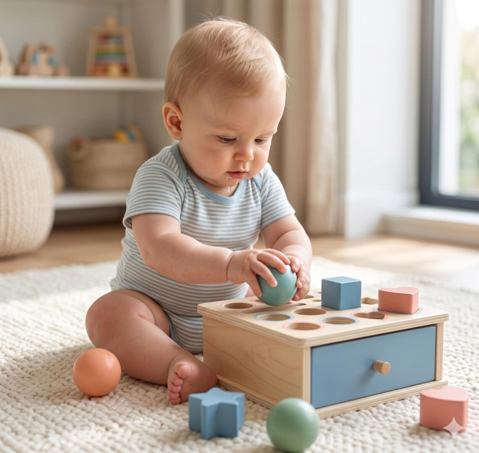 Cutie Montessori 4 în 1 cu bile, monede și sortare forme geometrice [2]