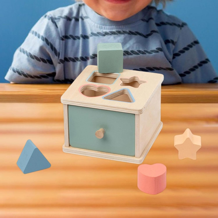 Cutie Montessori din lemn cu sortare forme geometrice și sertar [2]