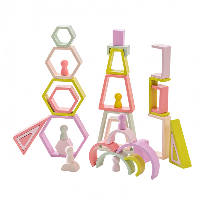 Forme Montessori curcubeu – Puzzle geometric din lemn | ZukiToys.ro [1]