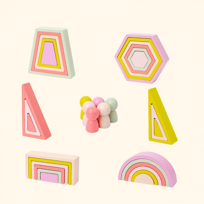 Forme Montessori curcubeu – Puzzle geometric din lemn | ZukiToys.ro [4]